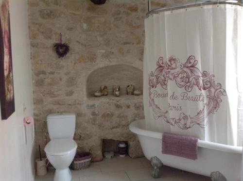 a bathroom with a bath tub and a toilet at Maison de L'Amour Apartment Chardonnay in Assignan