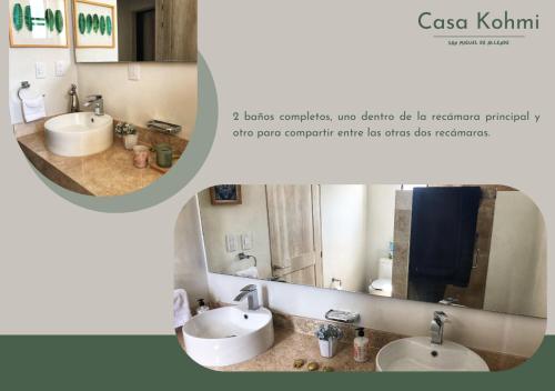 a bathroom with two sinks and a mirror at Casa Kohmi San Miguel de Allende in San Miguel de Allende
