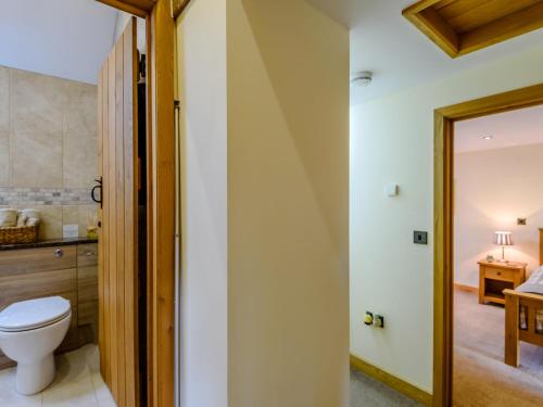 a bathroom with a toilet and a sink at The Stables in Llanfair Caereinion