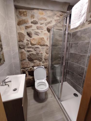 W łazience znajduje się prysznic, toaleta i umywalka. w obiekcie Casa do Vale - Casa Termal - Gerês / Xures w mieście Lobios