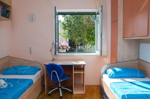a room with two beds and a desk and a window at Apartments with a parking space Split - 11072 in Split