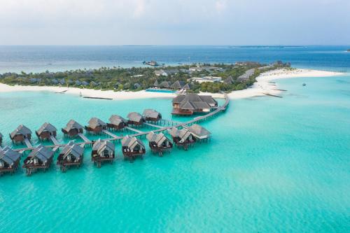 an aerial view of a resort in the ocean at Heritance Aarah-Premium All Inclusive in Raa Atoll