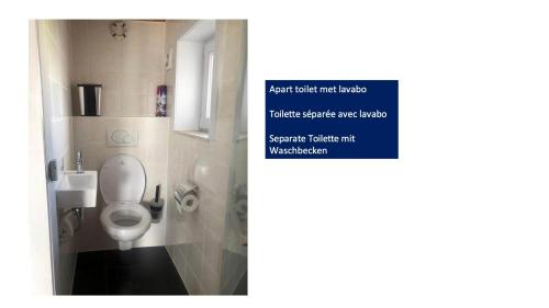 a bathroom with a white toilet and a sink at vakantiehuis 48 in Wenduine