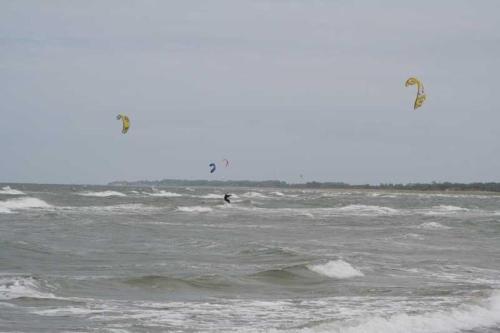 Dos personas están haciendo kitesurf en el océano en DUENENROSE App Nr 03 max 3 Pers, en Dierhagen