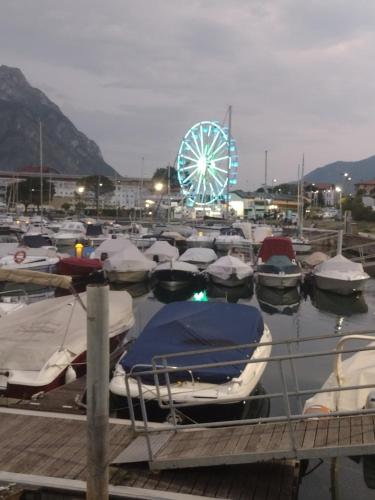 a bunch of boats parked in a marina with a ferris wheel at Casa Tiziana in Sovere