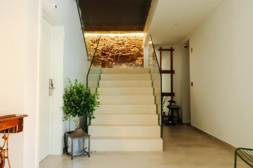 a staircase in a house with a plant at PTM DownTown Hostel&Suites in Portimão