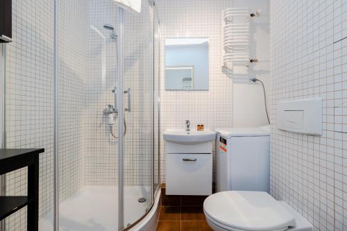 ワルシャワにあるShortStayPoland Okopowa (B3)のバスルーム(トイレ、シャワー、シンク付)