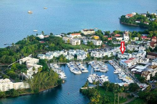 an aerial view of a harbor with boats in the water at Studio Marina pointe du bout vue sur le port in Les Trois-Îlets
