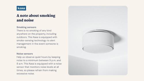 a notice about smoking and noise brochure with a smoke detector at Kasa Edison House South End Dilworth Charlotte in Charlotte