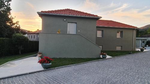 a house with two flower pots in front of it at Barrio Apartments in Amares