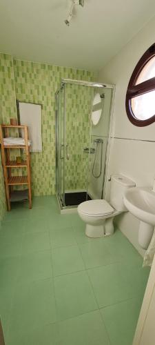 ein Bad mit einer Dusche, einem WC und einem Waschbecken in der Unterkunft Mirador de Luciana in Málaga