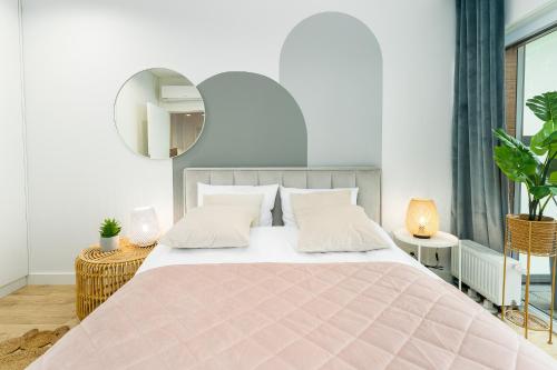 Ένα ή περισσότερα κρεβάτια σε δωμάτιο στο Apartament Baltic View 21 z widokiem na morze