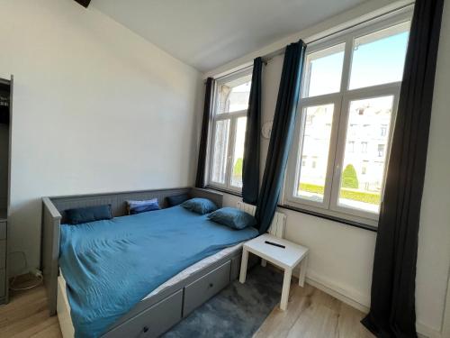 瓦朗西納的住宿－* Lasuite #1 BLUE *，一间小卧室,配有床和2个窗户