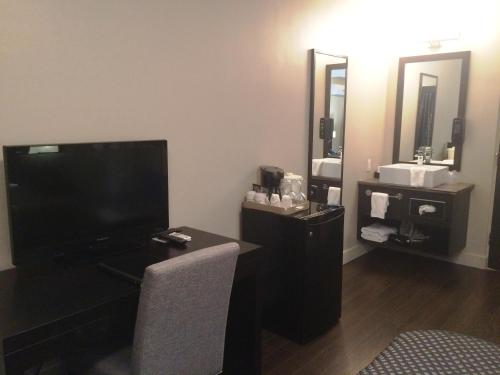 En tv och/eller ett underhållningssystem på Hotel De La Borealie