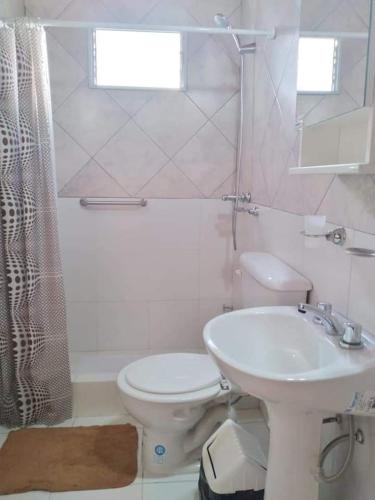 a white bathroom with a toilet and a sink at Departamento Odi in Federación
