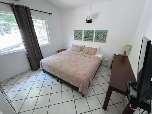 ein Schlafzimmer mit einem Bett und einem TV. in der Unterkunft Villa Montana in Isla Contadora