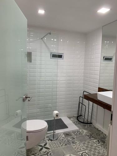 a bathroom with a toilet and a shower and a sink at Apartments with parking space Selce, Crikvenica - 5366 in Selce