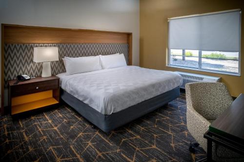 Holiday Inn Hotel & Suites Beckley, an IHG Hotel في بيكلي: غرفة نوم بسرير وكرسي ونافذة