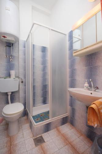 a bathroom with a shower and a toilet and a sink at Apartments and rooms by the sea Starigrad, Paklenica - 6634 in Starigrad