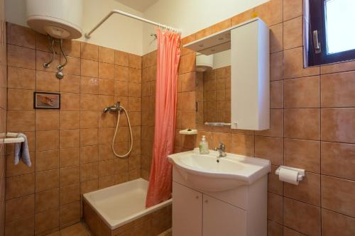 ein Bad mit einem Waschbecken, einem WC und einer Dusche in der Unterkunft Apartments with a parking space Ugljan - 8241 in Ugljan