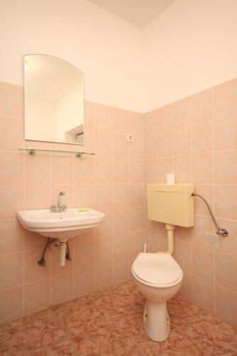 a bathroom with a toilet and a sink and a mirror at Apartments by the sea Nevidjane, Pasman - 8528 in Neviđane