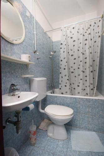 a bathroom with a toilet and a sink and a shower at Apartments by the sea Duce, Omis - 8633 in Omiš