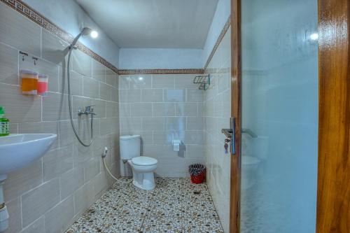 a bathroom with a toilet and a sink and a shower at Alit Cottage in Nusa Penida