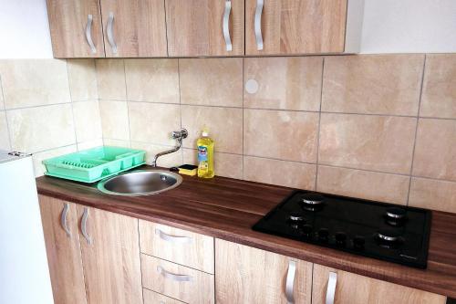 a kitchen counter top with a sink and a sink at Seaside secluded apartments Cove Rapak, Hvar - 8767 in Gdinj
