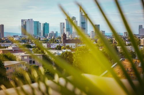 a view of a city from behind some tall buildings at The Blasky in Frankfurt/Main