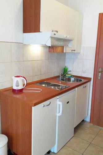a kitchen with a sink and a counter top at Apartments with parking space Gradac, Makarska - 11332 in Gradac