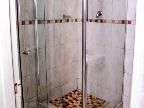 a shower with a glass door in a bathroom at Lempitse Lodge in Moletlane