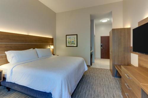 a hotel room with a bed and a flat screen tv at Holiday Inn Express & Suites - Saugerties - Hudson Valley by IHG in Saugerties