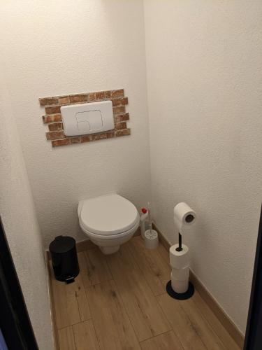 a small bathroom with a toilet in a room at Lodge du Léman in Sciez