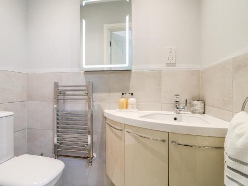 a bathroom with a sink and a toilet at Churn Dash Cottage in Denby