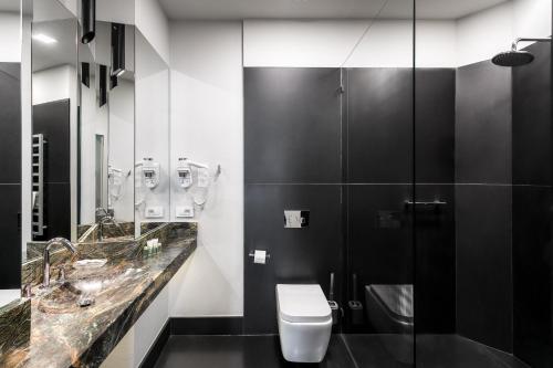 克拉科夫的住宿－Dada Premium Aparthotel，一间带卫生间和水槽的浴室