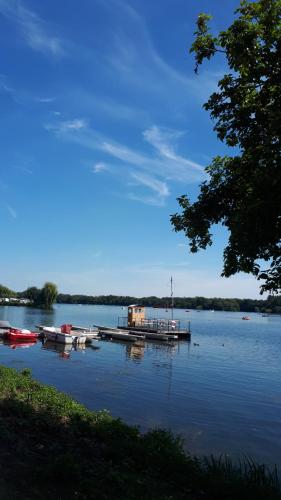 a group of boats docked on a lake at Tonis Apartment Erkrath in Erkrath