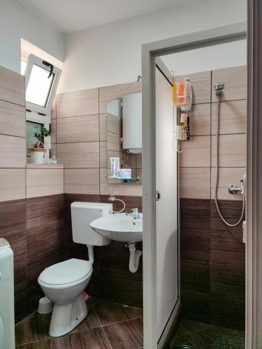 a bathroom with a toilet and a sink at MILA city center-free parking in Vranje