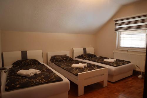 una habitación con dos camas y una ventana en Villa Sami, en Bihać