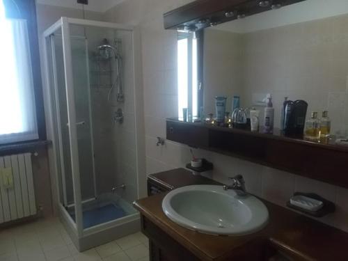 een badkamer met een wastafel en een douche bij Crespi House in Parabiago