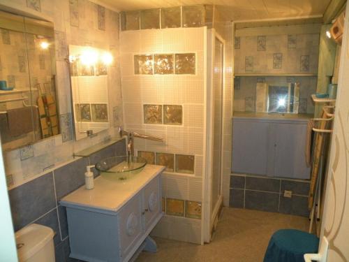 La salle de bains est pourvue d'un lavabo et de toilettes. dans l'établissement GRANDE MAISON FAMILIALE, à Escouloubre