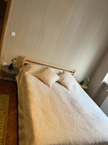 a bedroom with a bed with two pillows on it at Apartman Lulu 2 in Sarajevo