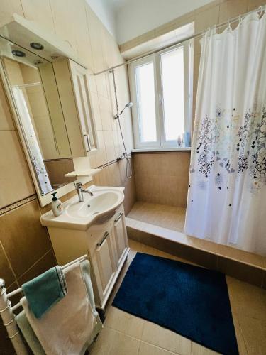 a bathroom with a sink and a shower at Apartman Lulu 2 in Sarajevo