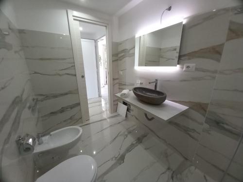 帕爾蓋利亞的住宿－Appartamenti Tropea Gargano，一间带水槽、卫生间和镜子的浴室