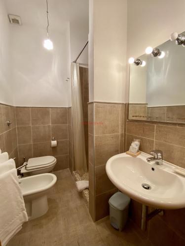 a bathroom with a sink and a toilet at Da Ronald ... A Pian Del Papa in Pratovecchio