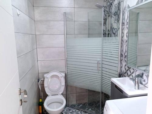 a bathroom with a toilet and a shower and a sink at OPTIMA COMFORT in Beer Sheva