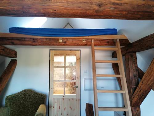 a room with two bunk beds and a ladder at Fara Choustníkovo Hradiště in Choustníkovo Hradiště