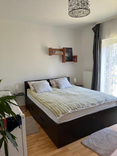 - une chambre avec un grand lit dans l'établissement Strelnieku Apartment, à Sigulda