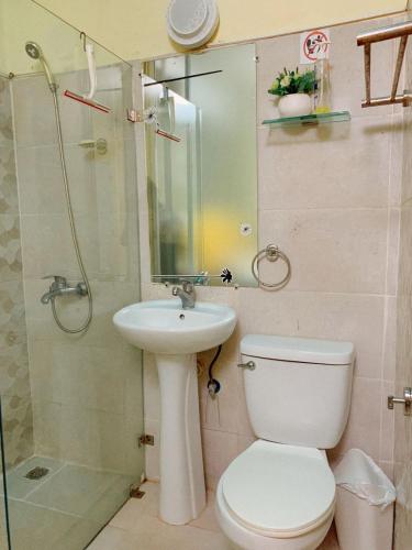 e bagno con servizi igienici, lavandino e doccia. di Moderno Y Elegante a Santo Domingo