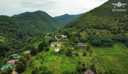 eine Luftansicht eines Dorfes in den Bergen in der Unterkunft Family Guest House Marso in Ssatschcheri