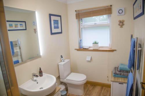 een badkamer met een wit toilet en een wastafel bij Riverside Loft in Barcaldine